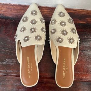 Kurt Geiger Cream Mules with Silver Embellishments